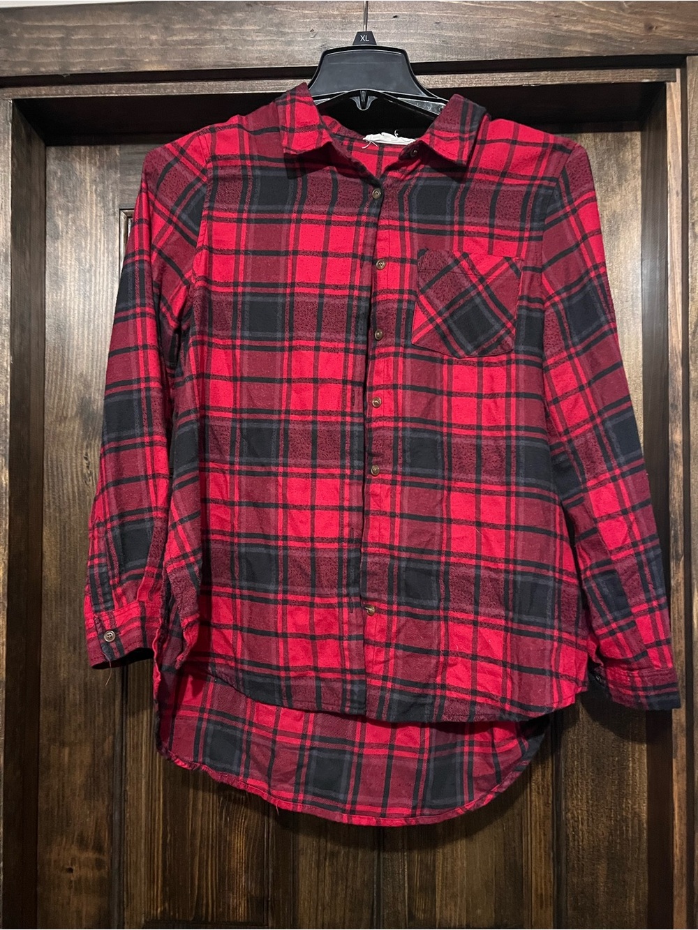 Hippie Rose Red & Black Plaid Button-Down Shirt Buffalo flannel fall layer